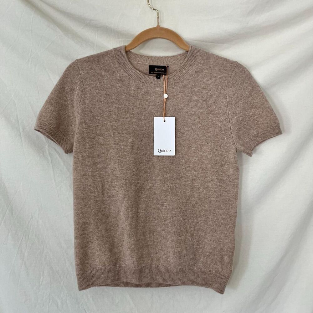NWT Quince The Mongolian Cashmere Tee Oatmeal Size S